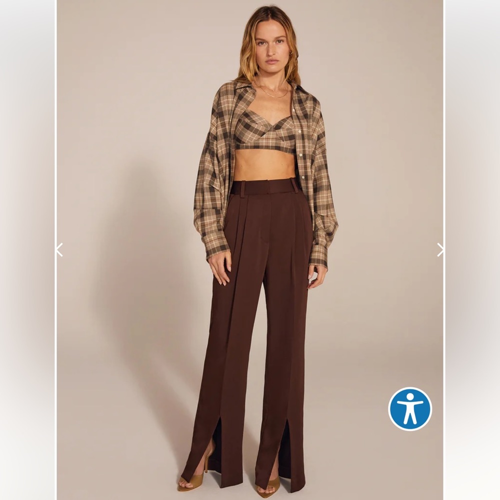 Favorite Daughter x Anthropologie Split Hem Chocolate Satin/Silk Trousers/Pants